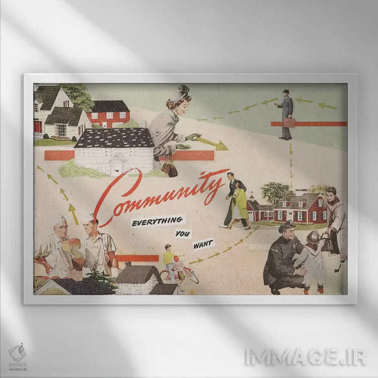 تابلو دکوراتیو جامعه اثر هدر لندیس - نمای قابدار سفید