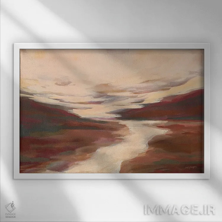 تابلو انتزاعی نهر سرخ اثر هیلی نایتن - نمای قابدار سفید