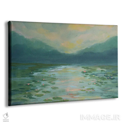 تابلو انتزاعی تالاب نیلوفر آبی اثر هیلی نایتن - نمای پرسپکتیو محصول