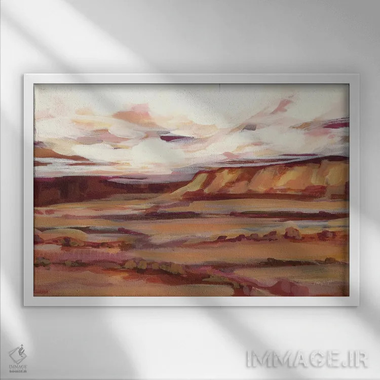 تابلو انتزاعی تپه ی بنفش روشن اثر هیلی نایتن - نمای قابدار سفید