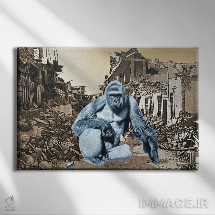 تابلو دکوراتیو خب تکامل، چطور پیش می ره برات؟ اثر استیفن هال - نمای روبهرو روی دیوار