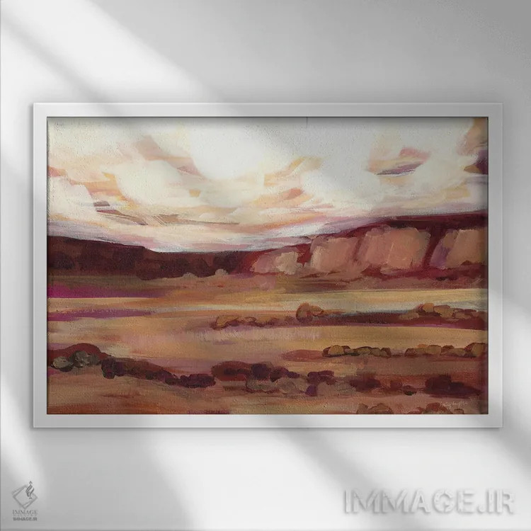 تابلو انتزاعی تپه ی بنفش روشن اثر هیلی نایتن - نمای قابدار سفید