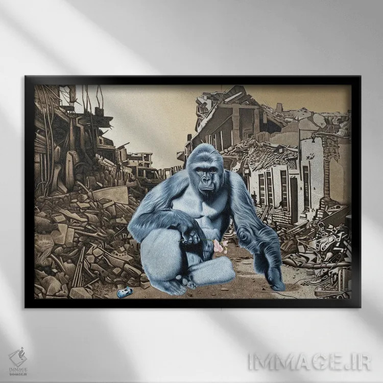 تابلو دکوراتیو خب تکامل، چطور پیش می ره برات؟ اثر استیفن هال - نمای قابدار مشکی