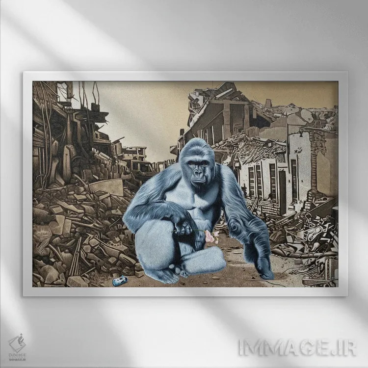 تابلو دکوراتیو خب تکامل، چطور پیش می ره برات؟ اثر استیفن هال - نمای قابدار سفید