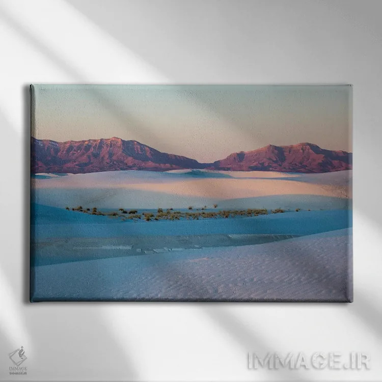 تابلو دکوراتیو نیومکزیکو، چشم انداز تپه های شنی و کوه ها در پارک ملی وایت س… اثر هولیس لونی - نمای روبهرو روی دیوار