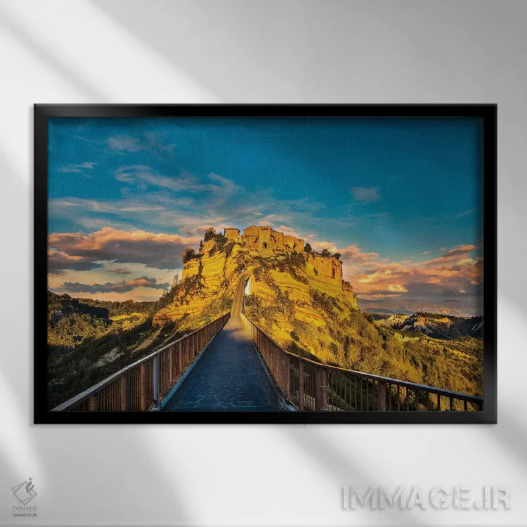 تابلو دکوراتیو Civita, Bridge to Civita,ایتالیا، شهر چیویتا، پل منتهی به چی… اثر هولیس لونی - نمای قابدار مشکی