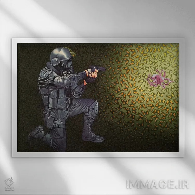 تابلو دکوراتیو کنترل جمعیت اثر استیفن هال - نمای قابدار سفید