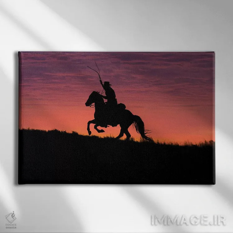 تابلو دکوراتیو Wyoming, Shell, The Hideout Ranch, Silhouette of Cowboy and… اثر هولیس لونی - نمای روبهرو روی دیوار