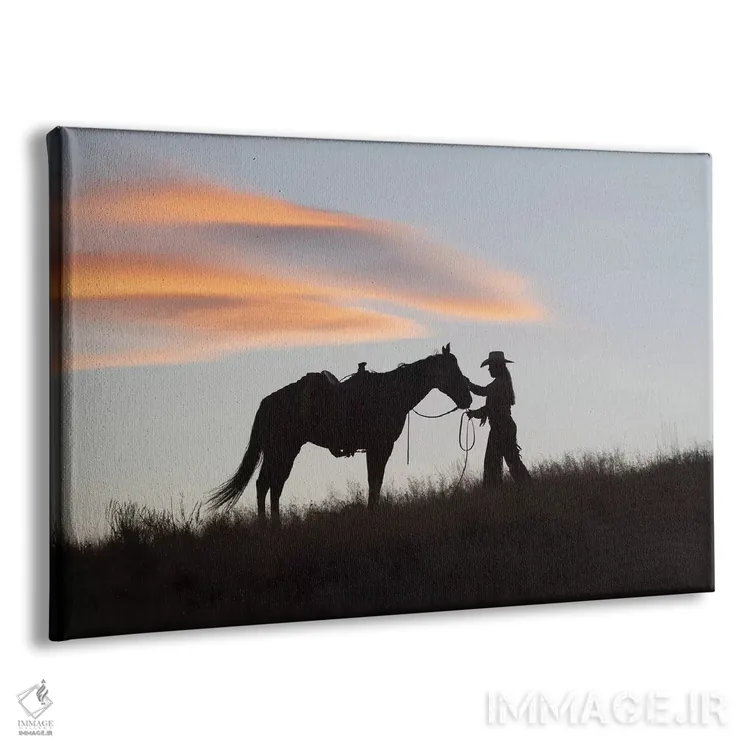 تابلو دکوراتیو Wyoming, Shell, The Hideout Ranch, Silhouette of Cowgirl wit… اثر هولیس لونی - نمای پرسپکتیو محصول