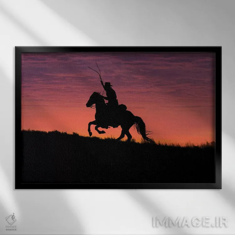 تابلو دکوراتیو Wyoming, Shell, The Hideout Ranch, Silhouette of Cowboy and… اثر هولیس لونی - نمای قابدار مشکی