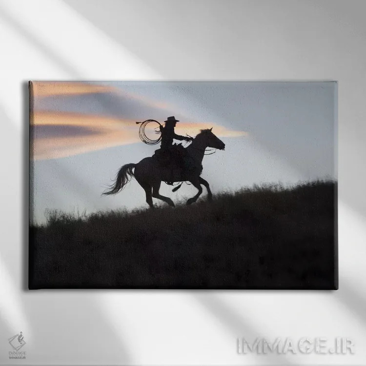 تابلو دکوراتیو Wyoming, Shell, The Hideout Ranch, Silhouette of Cowgirl wit… اثر هولیس لونی - نمای روبهرو روی دیوار