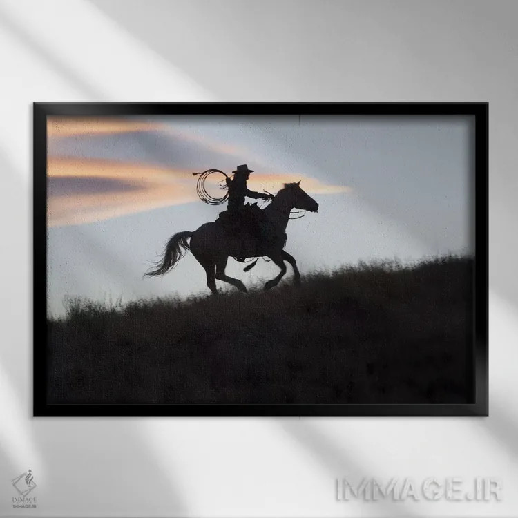 تابلو دکوراتیو Wyoming, Shell, The Hideout Ranch, Silhouette of Cowgirl wit… اثر هولیس لونی - نمای قابدار مشکی