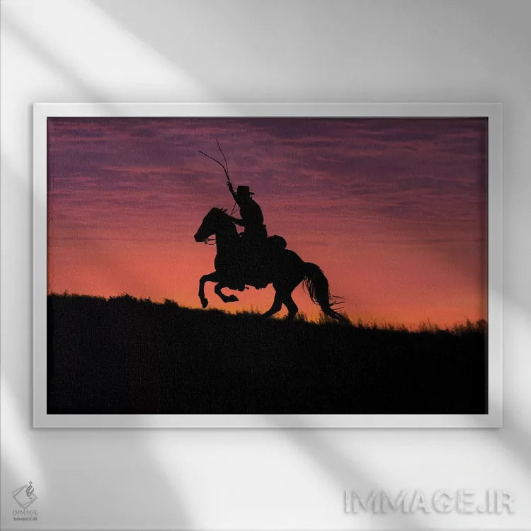 تابلو دکوراتیو Wyoming, Shell, The Hideout Ranch, Silhouette of Cowboy and… اثر هولیس لونی - نمای قابدار سفید