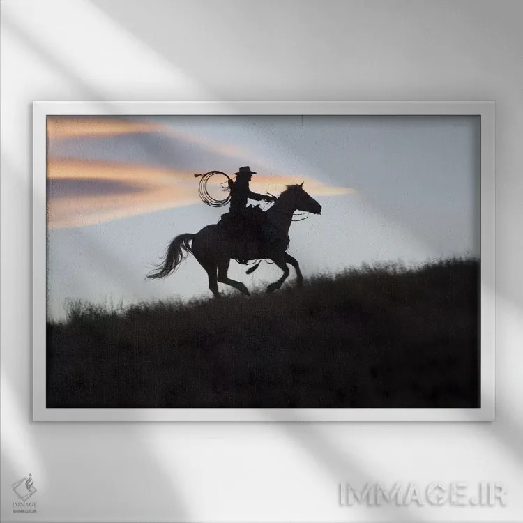 تابلو دکوراتیو Wyoming, Shell, The Hideout Ranch, Silhouette of Cowgirl wit… اثر هولیس لونی - نمای قابدار سفید
