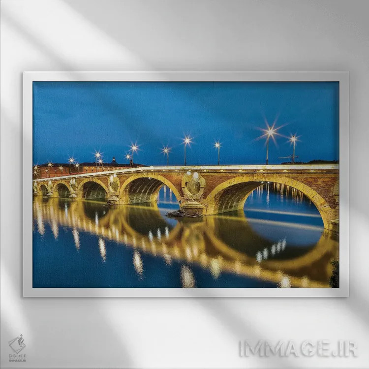 تابلو دکوراتیو Toulouse. View of Pont Neuf and the Garonne River and reflec… اثر هولیس لونی - نمای قابدار سفید