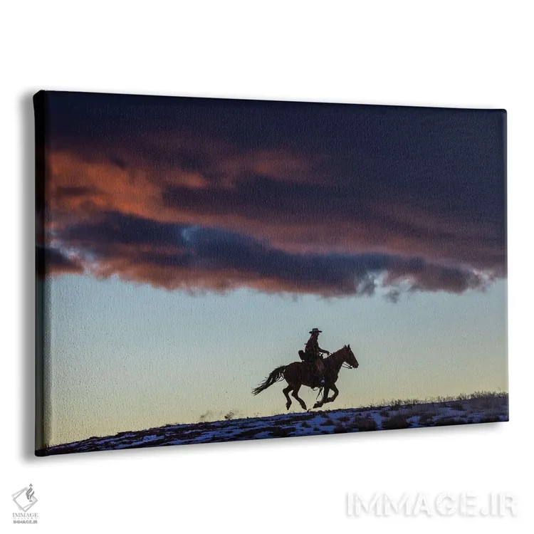 تابلو دکوراتیو Wyoming Hideout Horse Ranch, Wrangler And Horse At Sunset I… اثر هولیس لونی - نمای پرسپکتیو محصول