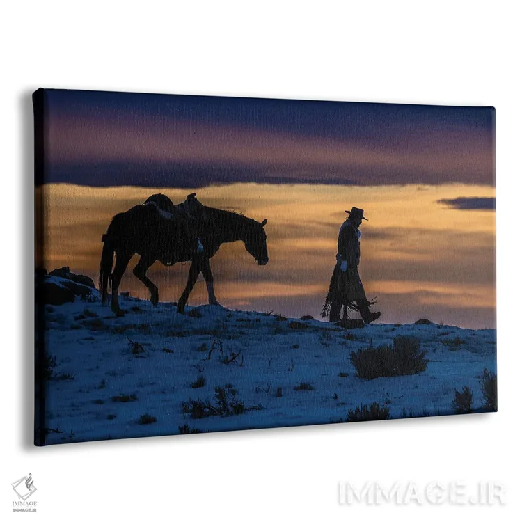 تابلو دکوراتیو Wyoming Hideout Horse Ranch, Wrangler And Horse At Sunset II… اثر هولیس لونی - نمای پرسپکتیو محصول