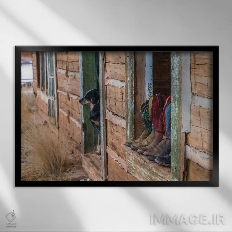 تابلو دکوراتیو Wyoming Hideout Horse Ranch, Boots On Display,آمریکا، وایومی… اثر هولیس لونی - نمای قابدار مشکی