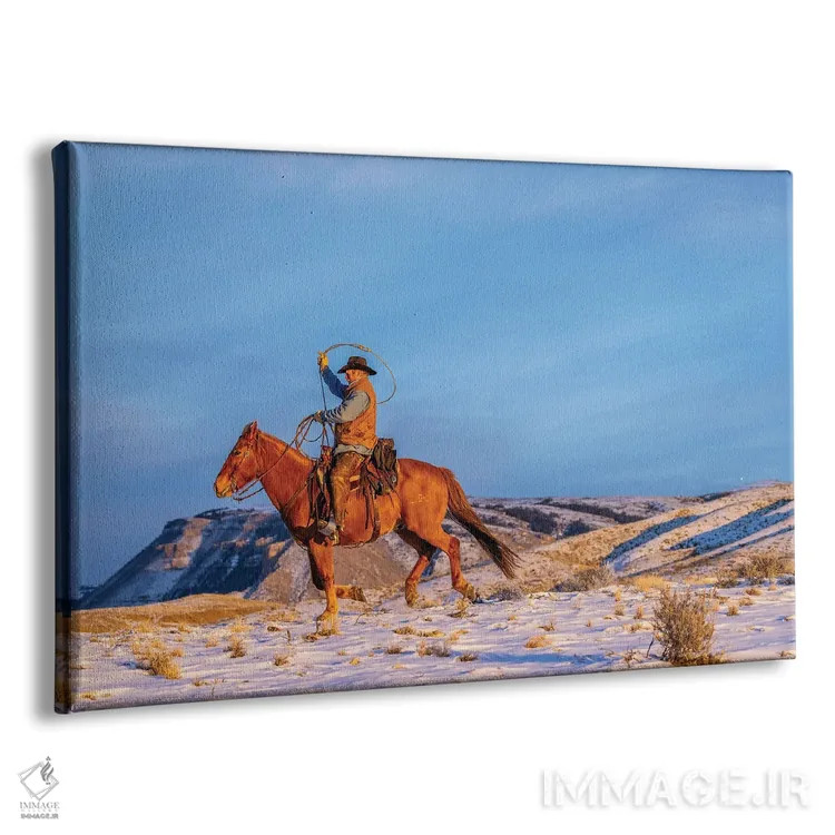 تابلو دکوراتیو Wyoming Hideout Horse Ranch, Wrangler And Horse In Snow,آمری… اثر هولیس لونی - نمای پرسپکتیو محصول