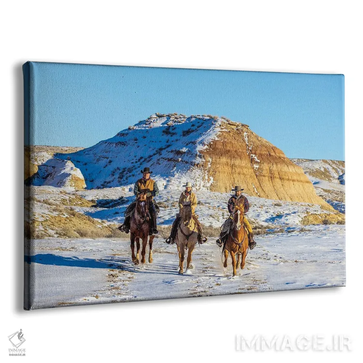 تابلو دکوراتیو Wyoming Hideout Horse Ranch, Wranglers And Horses In Snow,آم… اثر هولیس لونی - نمای پرسپکتیو محصول