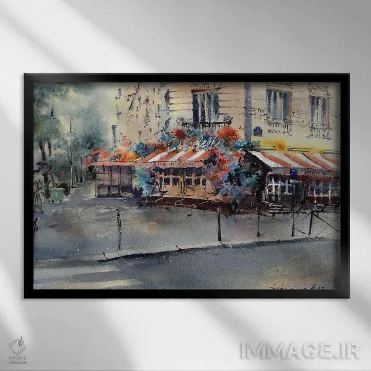 تابلو دکوراتیو کافه پاریسی اثر هوم لایک آرت - نمای قابدار مشکی