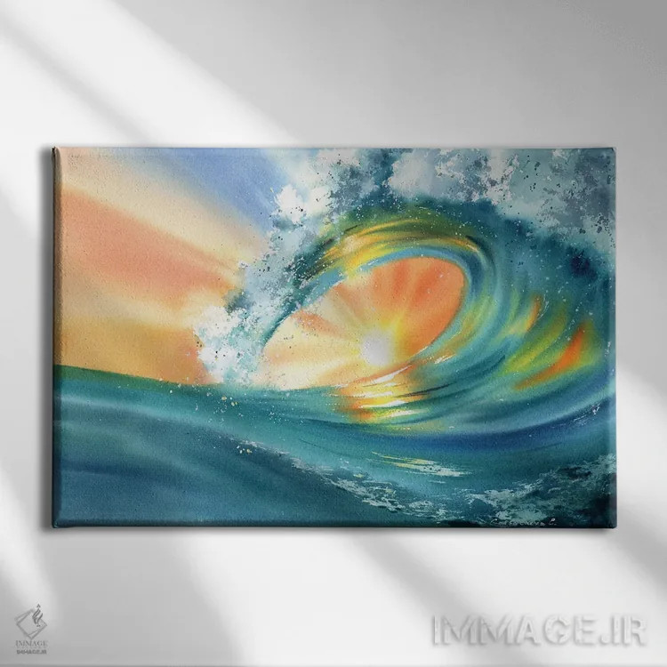 تابلو دکوراتیو موج چرخان اثر هوم لایک آرت - نمای روبهرو روی دیوار