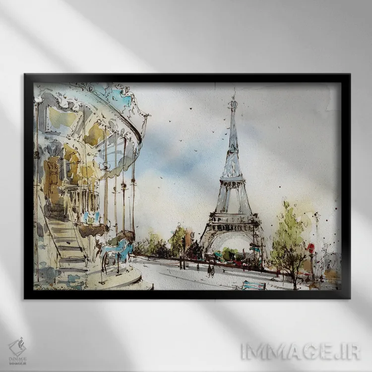 تابلو دکوراتیو France,چرخ و فلک پاریس، فرانسه اثر هوم لایک آرت - نمای قابدار مشکی