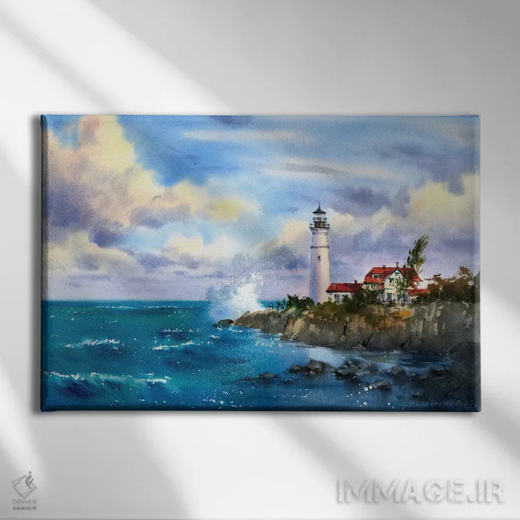 تابلو دکوراتیو فانوس دریایی و دریا اثر هوم لایک آرت - نمای روبهرو روی دیوار