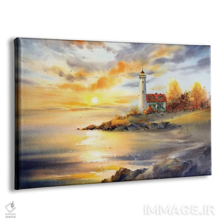 تابلو دکوراتیو Autumn Landscape,فانوس دریایی در غروب، منظره پاییزی اثر هوم لایک آرت - نمای پرسپکتیو محصول