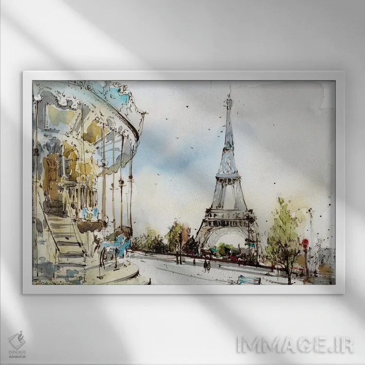 تابلو دکوراتیو France,چرخ و فلک پاریس، فرانسه اثر هوم لایک آرت - نمای قابدار سفید