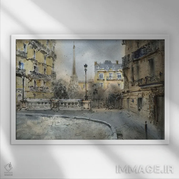 تابلو دکوراتیو منظره برج ایفل از بلوار دو کاموئن پاریس اثر هوم لایک آرت - نمای قابدار سفید