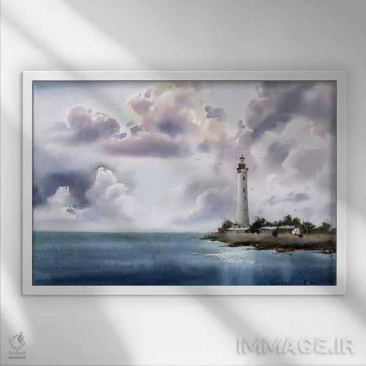 تابلو دکوراتیو فانوس دریایی اثر هوم لایک آرت - نمای قابدار سفید