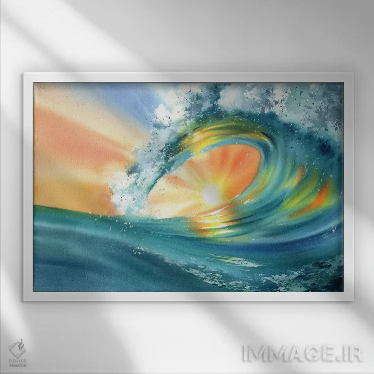 تابلو دکوراتیو موج چرخان اثر هوم لایک آرت - نمای قابدار سفید