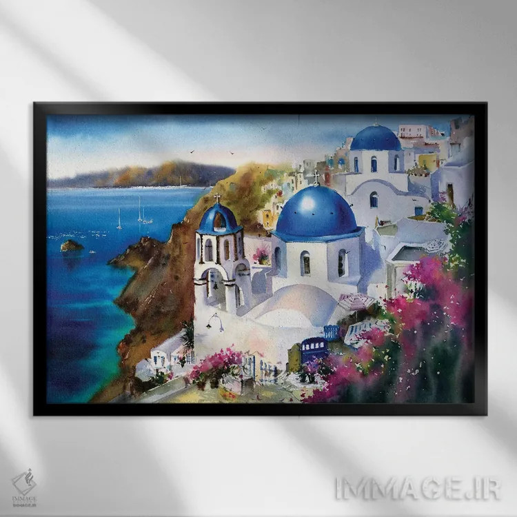 تابلو دکوراتیو Greece,جزیره سانتورینی، یونان اثر هوم لایک آرت - نمای قابدار مشکی