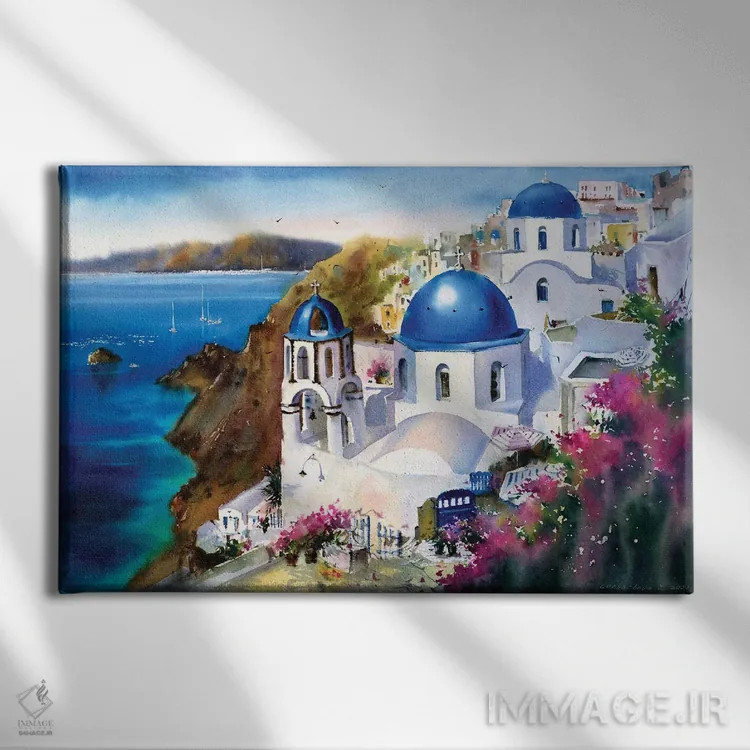 تابلو دکوراتیو Greece,جزیره سانتورینی، یونان اثر هوم لایک آرت - نمای روبهرو روی دیوار