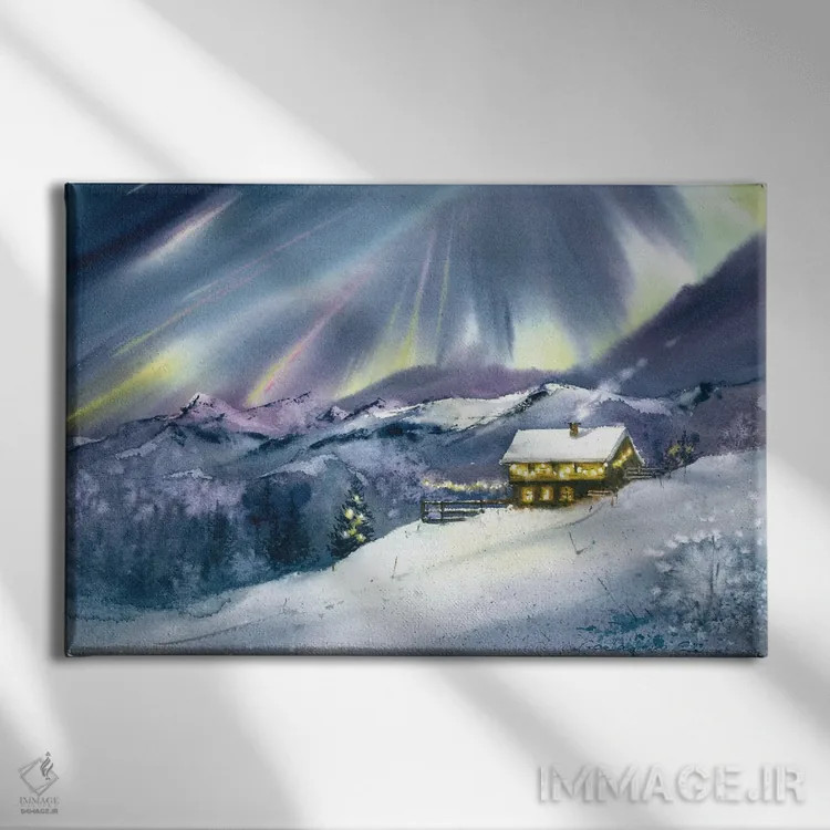 تابلو دکوراتیو شفق قطبی و روح کریسمس اثر هوم لایک آرت - نمای روبهرو روی دیوار