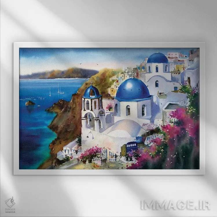 تابلو دکوراتیو Greece,جزیره سانتورینی، یونان اثر هوم لایک آرت - نمای قابدار سفید