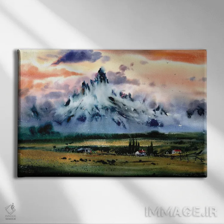 تابلو دکوراتیو غروب آتشین اثر هوم لایک آرت - نمای روبهرو روی دیوار