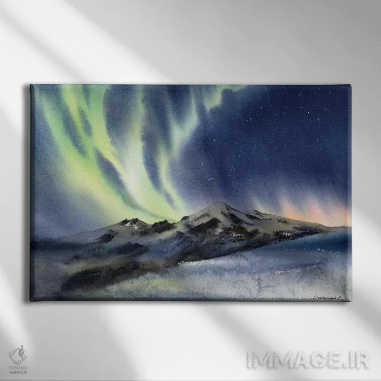 تابلو دکوراتیو شفق قطبی شمالی اثر هوم لایک آرت - نمای روبهرو روی دیوار