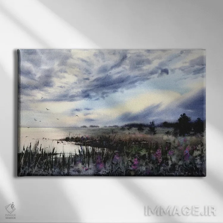 تابلو دکوراتیو در ساحل دریاچه اثر هوم لایک آرت - نمای روبهرو روی دیوار