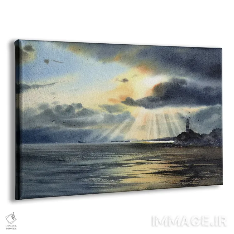 تابلو دکوراتیو فانوس دریایی و ابرها اثر هوم لایک آرت - نمای پرسپکتیو محصول