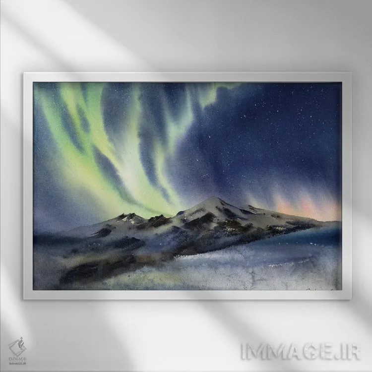 تابلو دکوراتیو شفق قطبی شمالی اثر هوم لایک آرت - نمای قابدار سفید