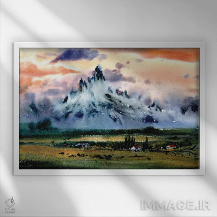 تابلو دکوراتیو غروب آتشین اثر هوم لایک آرت - نمای قابدار سفید