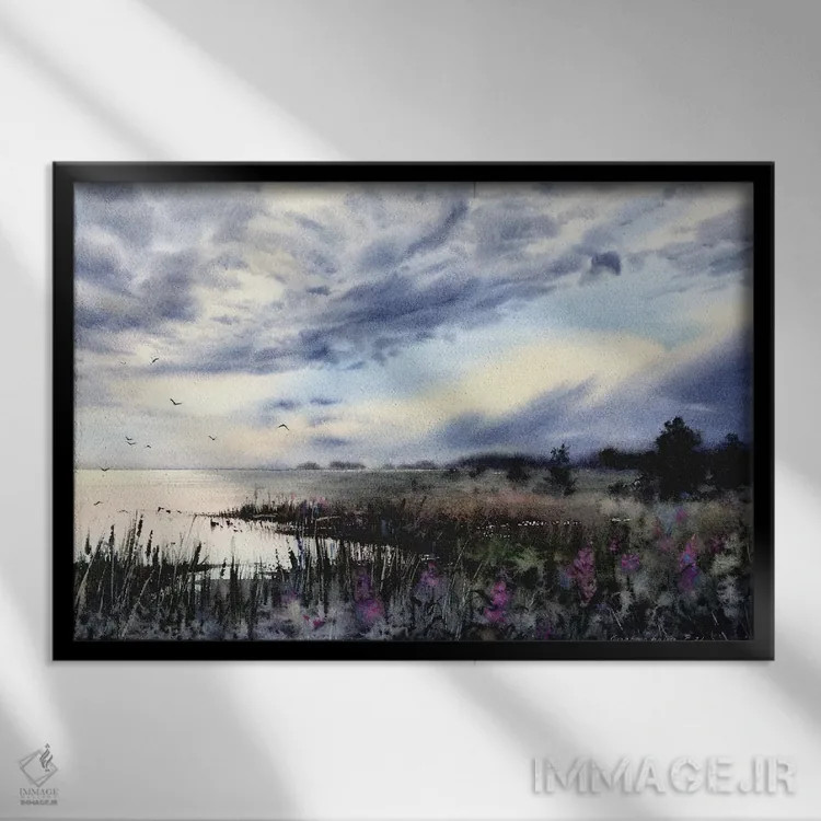 تابلو دکوراتیو در ساحل دریاچه اثر هوم لایک آرت - نمای قابدار مشکی