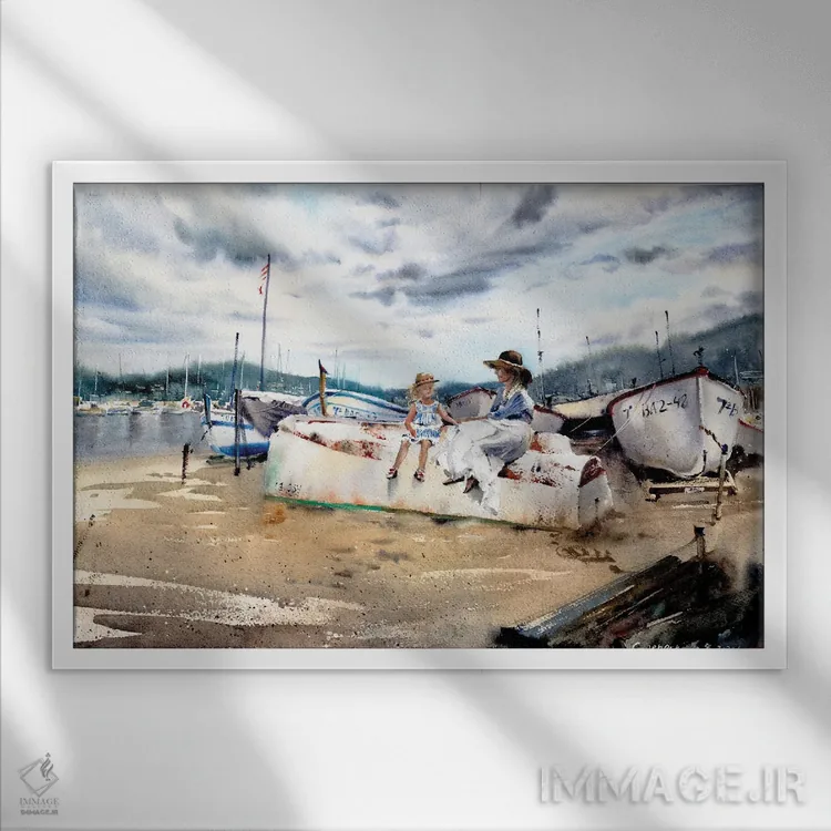 تابلو دکوراتیو قایق های اسپانیایی اثر هوم لایک آرت - نمای قابدار سفید