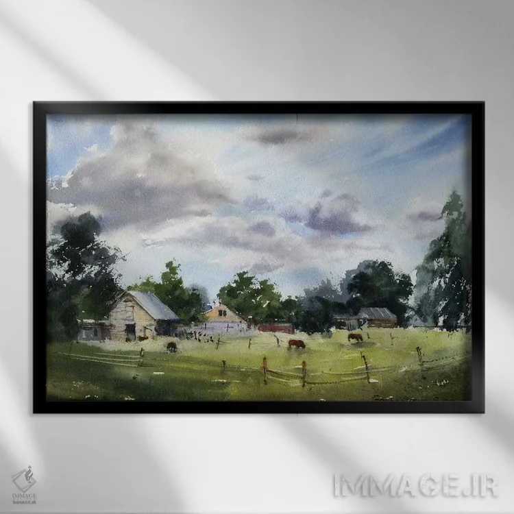 تابلو مدرن خانه روستایی I اثر هوم لایک آرت - نمای قابدار مشکی