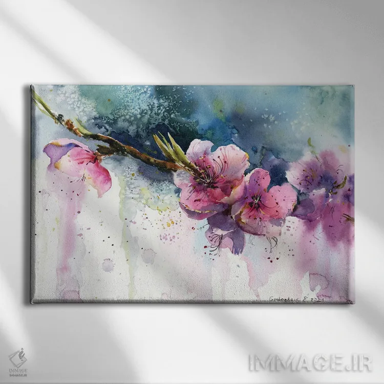 تابلو دکوراتیو شکوفه هلو اثر هوم لایک آرت - نمای روبهرو روی دیوار