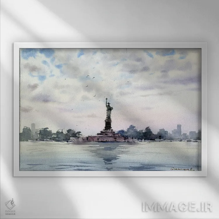 تابلو دکوراتیو مجسمه آزادی، نیویورک اثر هوم لایک آرت - نمای قابدار سفید