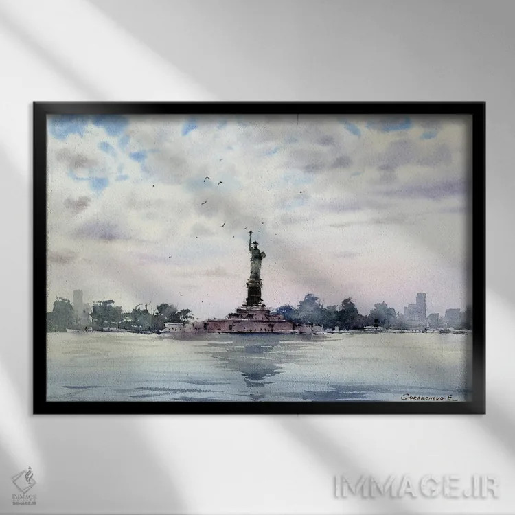 تابلو دکوراتیو مجسمه آزادی، نیویورک اثر هوم لایک آرت - نمای قابدار مشکی