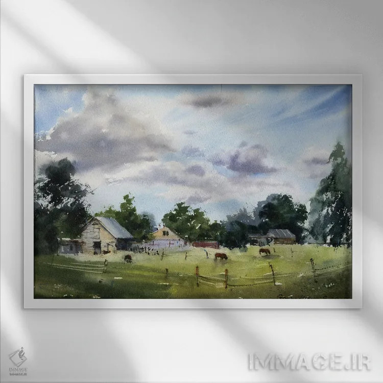 تابلو مدرن خانه روستایی I اثر هوم لایک آرت - نمای قابدار سفید